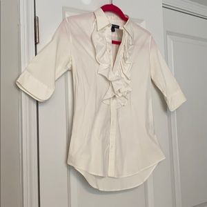 White Button Down Blouse With Ruffle Size 4